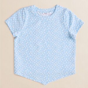 Willow&root Sky Blue Short Sleeve Tee with White Floral Pattern